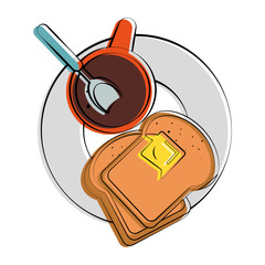 bread slices with coffee food related image vector illustration design 
