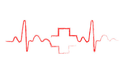 Heartbeat sign with medical cross. Vector illustration.