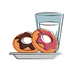 donut pastry with milk food related image vector illustration design 