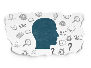 Studying concept: Head on Torn Paper background