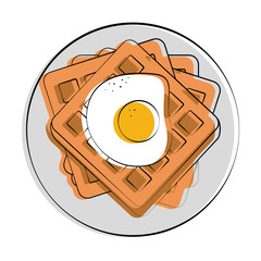 fried egg waffle with butter melting on it food related image vector illustration design 