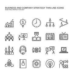 Business and company strategy thin line icons set.