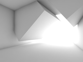 Abstract interior background, white cubes 3d