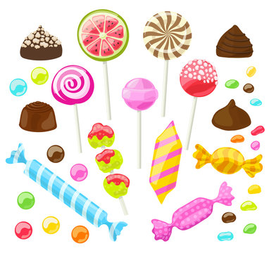 set of assorted candies on white. vector illustration