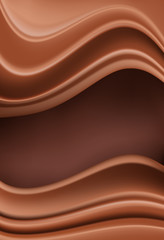 chocolate vertical background with soft creamy waves as borders on brown. vector illustration