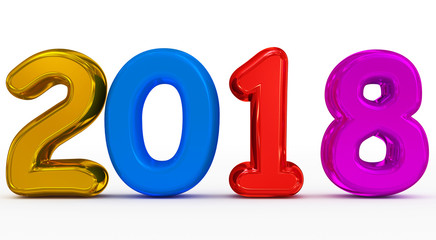 year 2018 colorful rounded 3d numbers isolated on white