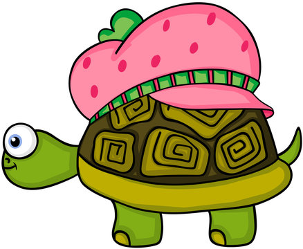 Cute turtle with strawberry hat