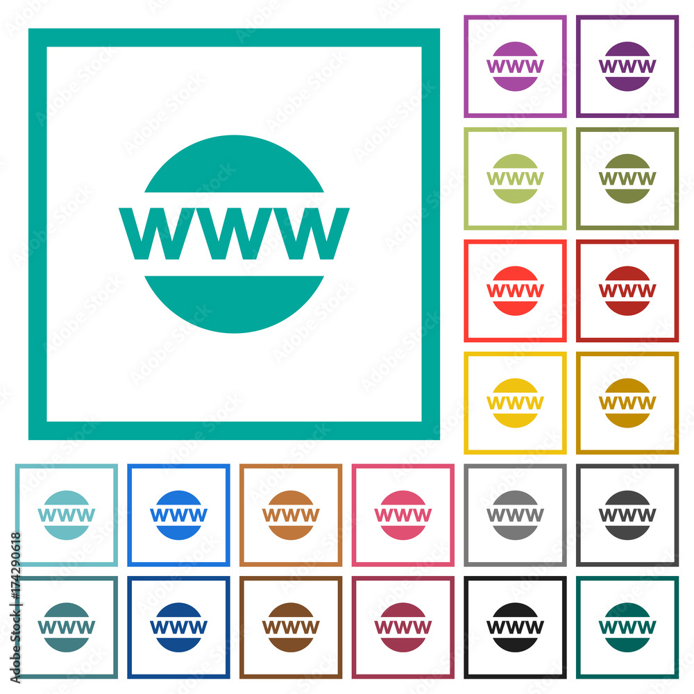 Poster domain name flat color icons with quadrant frames