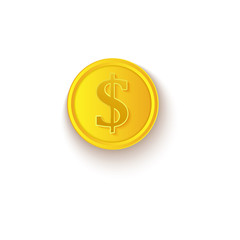 Golden casino, gambling coin with dollar sign, vector illustration isolated on white background. Vector icon, symbol, sign of golden coin, money, casino gambling