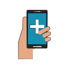cross on cellphone screen healthcare related icon image vector illustration design 