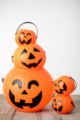 Halloween pumpkin lanterns on the table