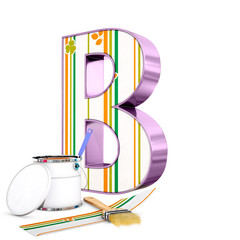 "B" decorated letter with renovation tools, 3d rendering