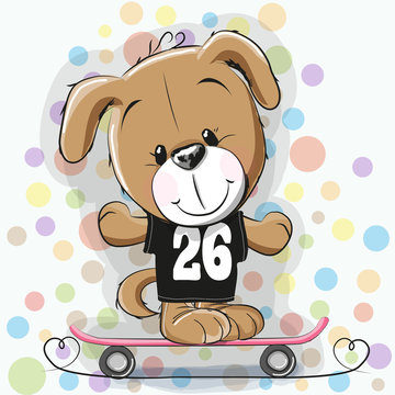 Cute Cartoon Puppy with skateboard