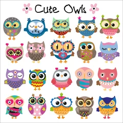 Printed roller blinds Owl Cartoons Set of Cute Cartoon Owls