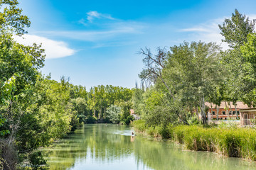 Obraz premium View of Tejo River in the Garden of the Prince, Cultural Landscape of Aranjuez, Madrid, Spain.