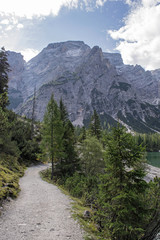 Fototapeta na wymiar Path around Lake Braies, South Tyrol, Italy