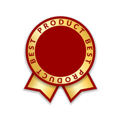 Ribbon award best product of year. Gold ribbon award icon isolated white background. Best product golden label for prize, badge, medal, guarantee quality product Vector illustration