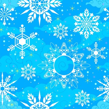crystal Snowflake seamless pattern texture background vector in light blue tone