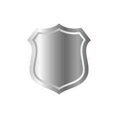 Silver shield shape icon. 3D gray emblem sign isolated on white background. Symbol of security, power, protection. Badge shape shield graphic design Vector illustration