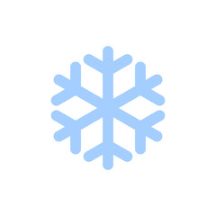 Snowflake icon. Blue silhouette snow flake sign, isolated on white background. Flat design. Symbol of winter, frozen, Christmas, New Year holiday. Graphic element decoration. Vector illustration