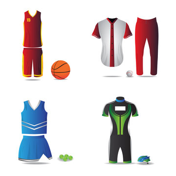 Set of sport uniforms on a white background, Vector illustration