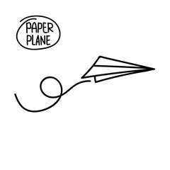 Hand drawn doodle airplane. Black linear paper plane icon