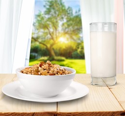 Milk and muesli.