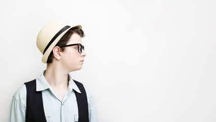  handsome boy with eyeglasses and hat