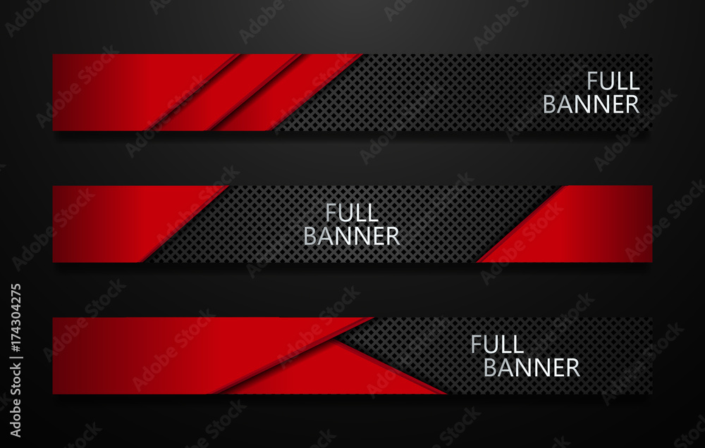 Wall mural Vector full banners set. Black and red metal background.