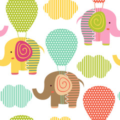 seamless pattern with elephant on air  balloon - vector illustration, eps  