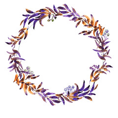 Wreath romantic watercolor purple Summer flowers frame