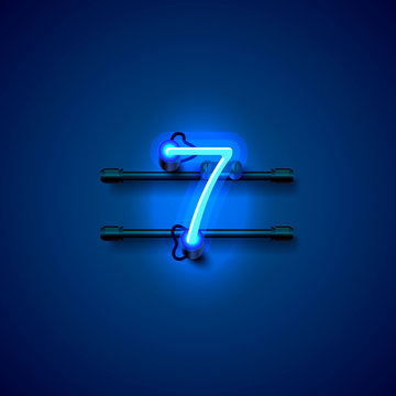 Neon city font sign number 7, signboard seven. Vector illustration