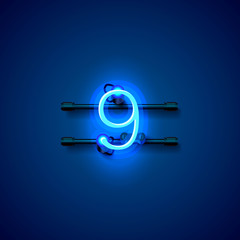 Neon city font sign number 9, signboard nine. Vector illustration