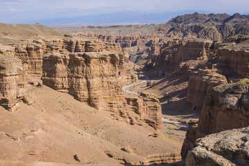 Charyn canyon in Almaty region of Kazakhstan.Beautiful mountain landscape.