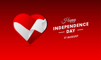 Banner or poster of Indonesia independence day celebration. Waving flag. Vector illustration.