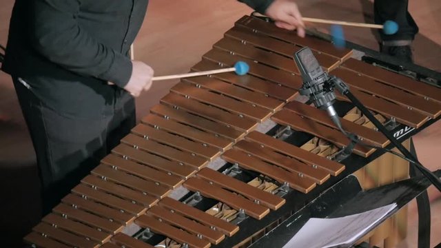 Playing the vibraphone.