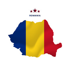 Romania map with waving flag. Vector illustration.