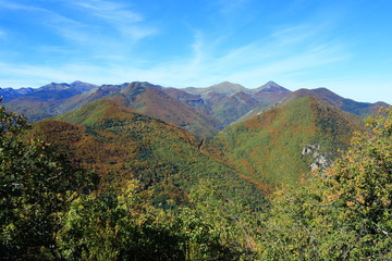 Fototapeta na wymiar autumnal landscape in Pyrenees. Aude in Occitanie. South of France