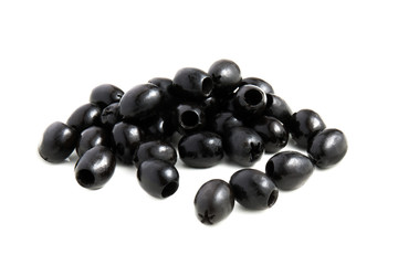 Heap of black olives isolated on a white background