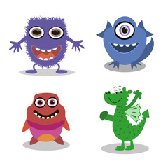A set of cartoon monsters. Vector illustration.