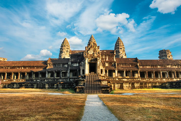 Front view of Angkor wat temple in Cambodia