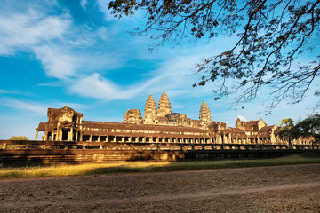 Side Front view of Angkor wat temple in Cambodia