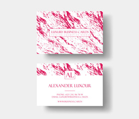 Creative modern fashioner business card, with abstract pink marble texture. Vector design concept. For stylist, makeup artist, photographer. Stylish elegant business cards template. Vector