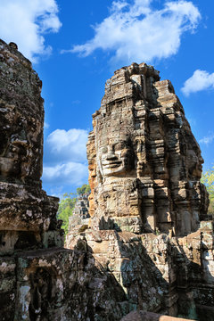 Wat Bayon temple face in Angkor, Cambodia