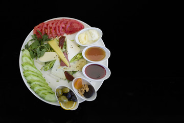 breakfast plate isolated black background