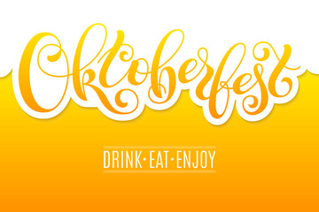 Oktoberfest lettering on beer background. Template for a business card, banner, poster, notebook, invitation