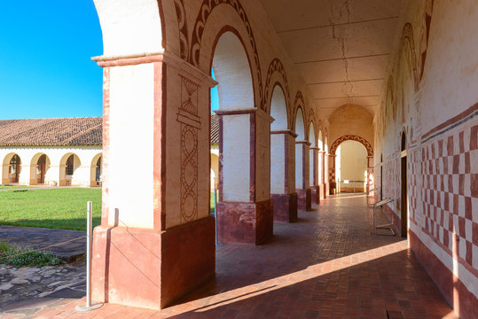 Courtyard of the Jesuit Mission church in San Jose de Chiquitos, Bolivia