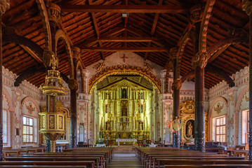 Interior of the Jesuit Mission church in San Ignacio de Velasco, Bolivia