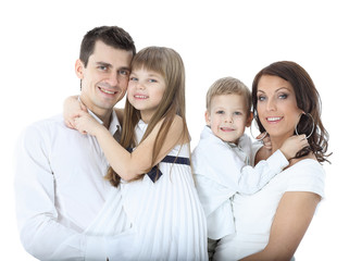 Beautiful happy family - isolated over a white background