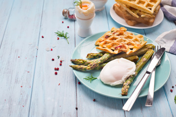Breakfast with egg and a cup of coffee